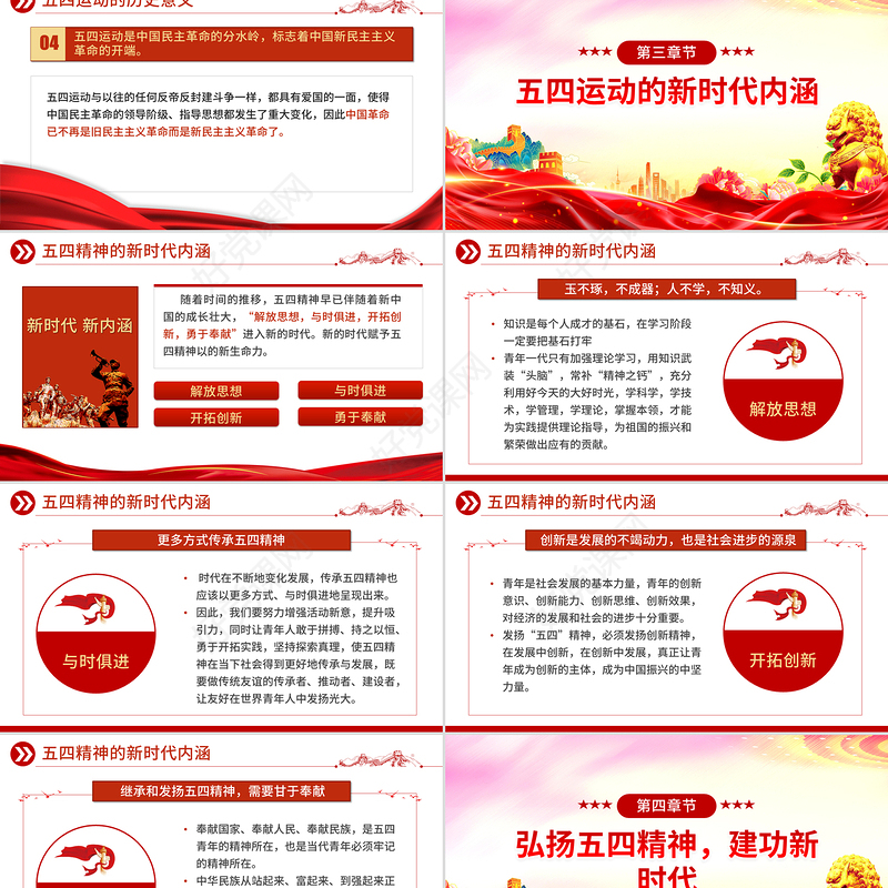 2025弘扬五四精神争做时代先锋PPT红色大气纪念五四运动106周年团课