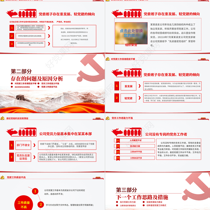 2021党支部党员大会PPT红色大气基层党组织党务工作总结问题分析及工作计划党课模板