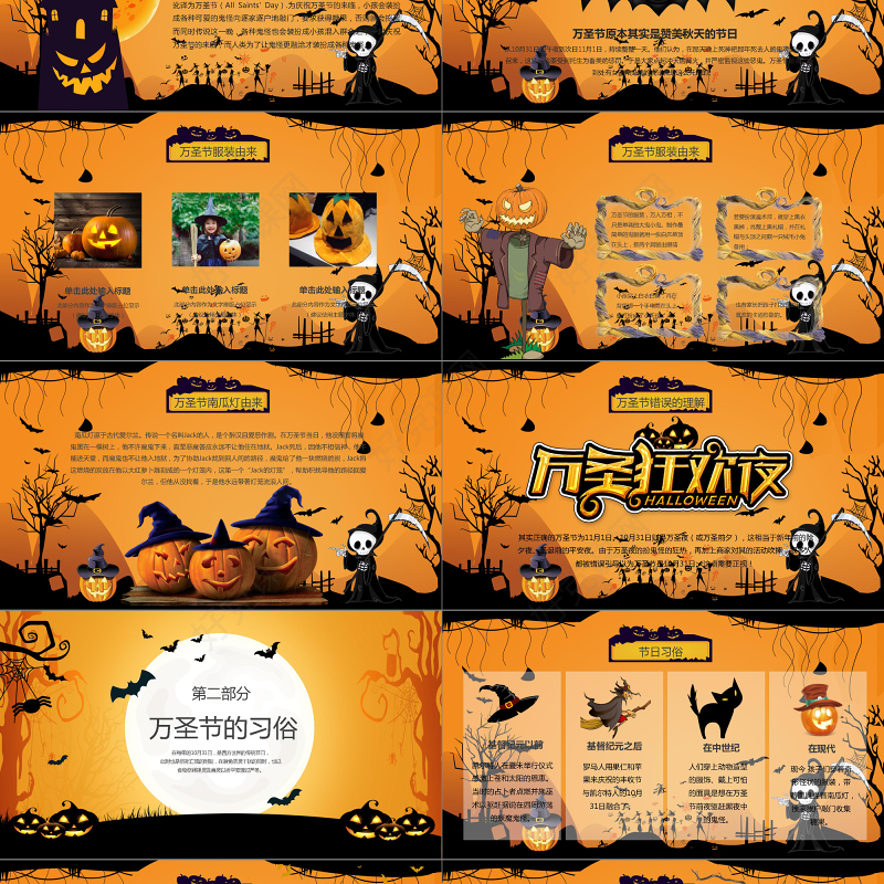 卡通创意风疯狂万圣节介绍PPT模板