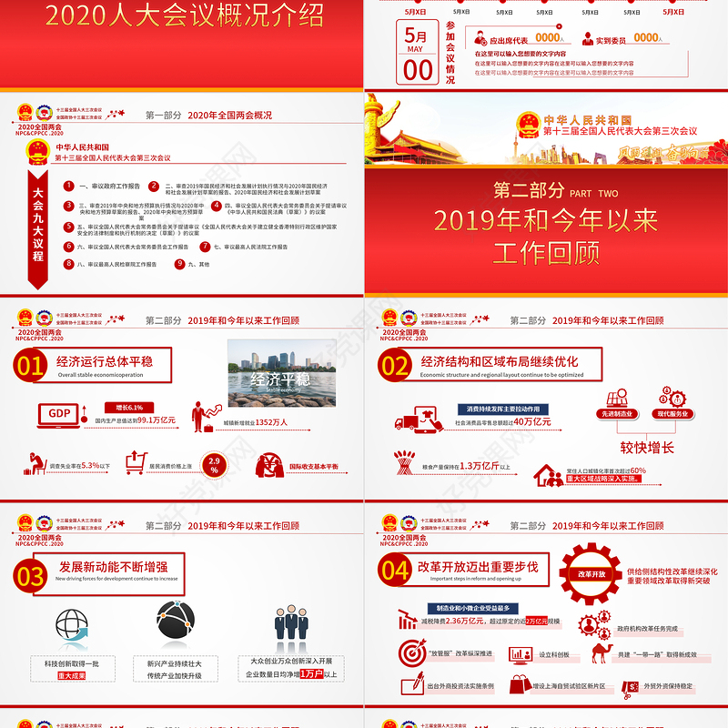 2020年风雨无阻奋勇向前全国两会政府工作报告详细解读党政党建党课ppt