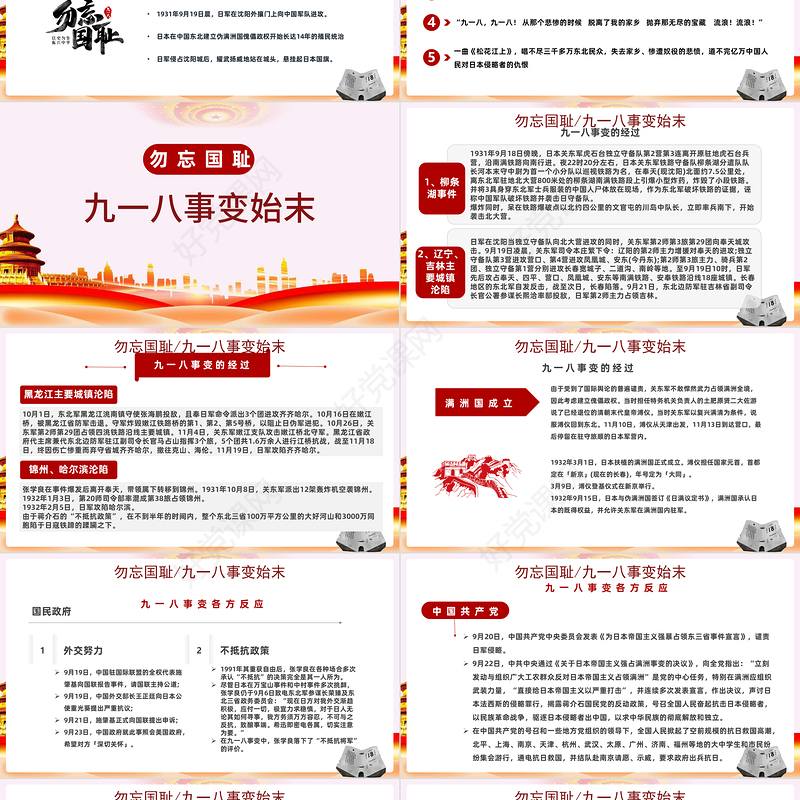 2022勿忘国耻日铭记918PPT简约风勿忘国耻日铭记918专题课件模板