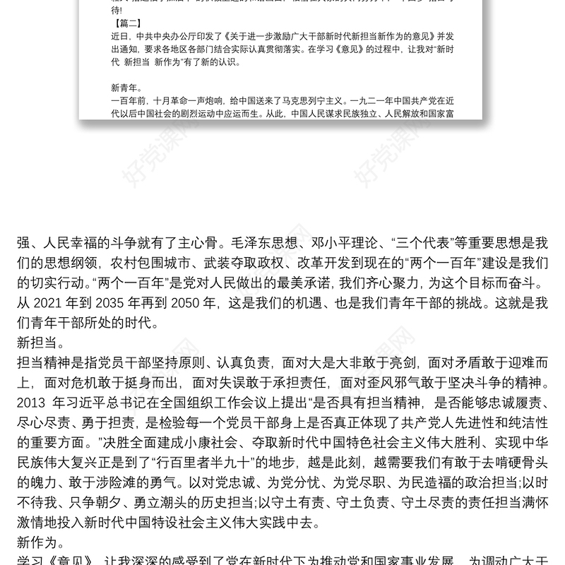 论新时代新青年新担当新作为