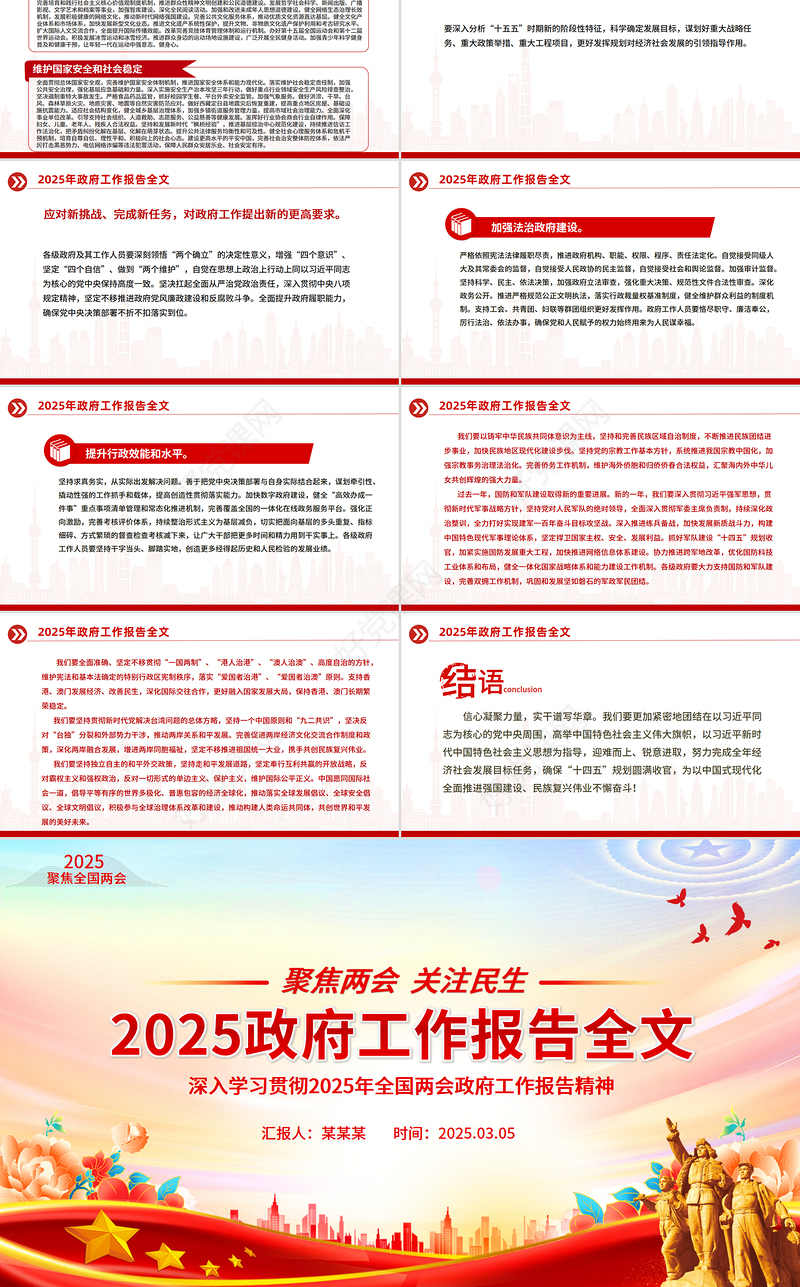 精品2025政府工作报告全文PPT党政风聚焦两会关注民生主题党课