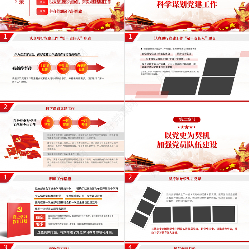 2022党支部书记抓基层党建述职报告PPT红色党政风基层党组织党支部书记党员干部党建工作述职报告专题党课课件