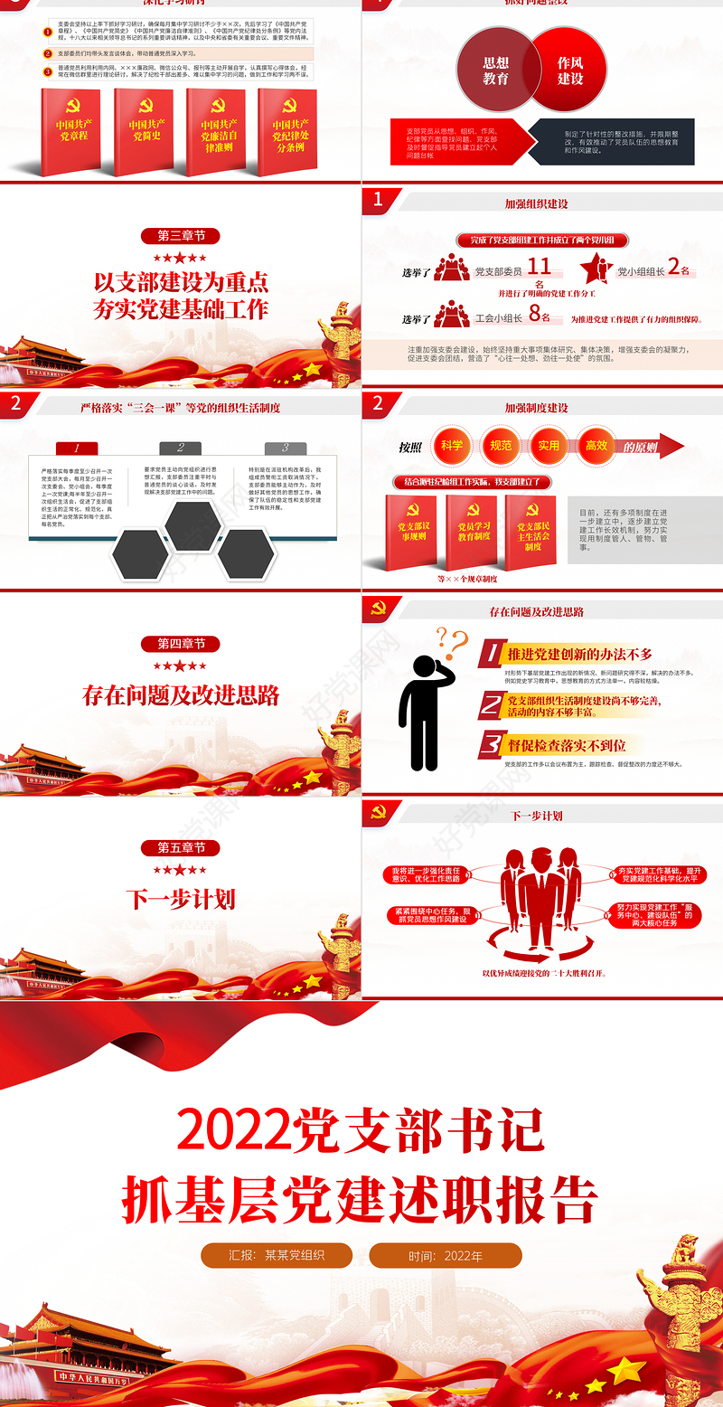 2022党支部书记抓基层党建述职报告PPT红色党政风基层党组织党支部书记党员干部党建工作述职报告专题党课课件