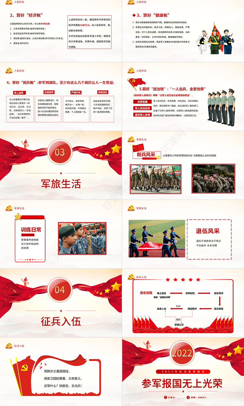 2022参军报国无上光荣PPT红色党政风征兵宣传知识讲座专题课件模板