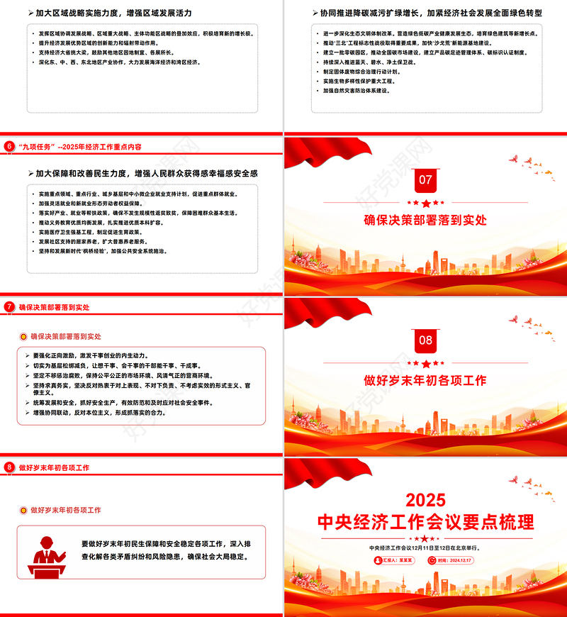 红色简洁2025中央经济工作会议要点梳理PPT课件下载