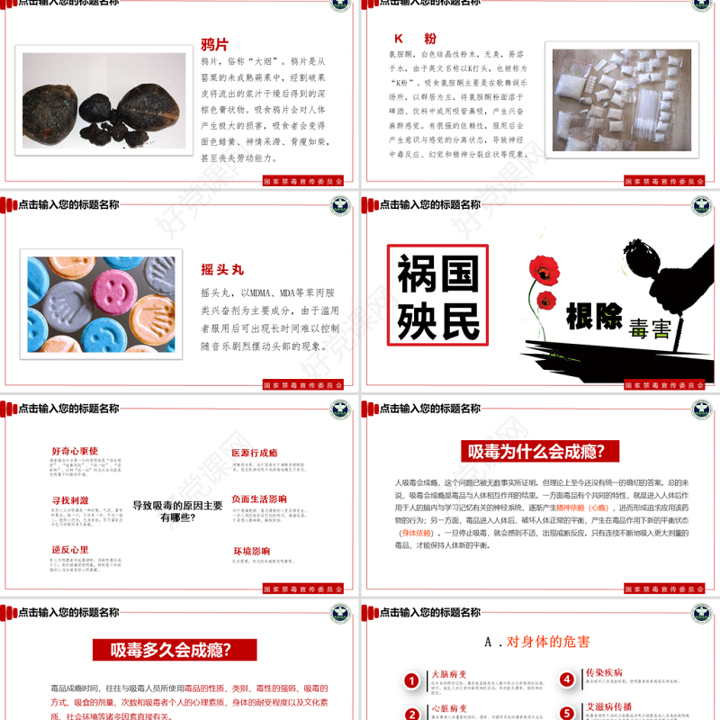 【完整内容】国际禁毒日珍爱生命远离毒品禁毒知识教育PPT课件模板