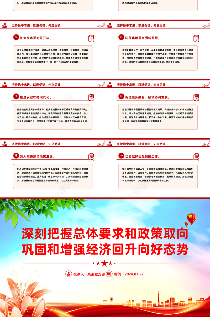 红色党政风深刻把握总体要求和政策取向巩固和增强经济回升向好态势PPT课件