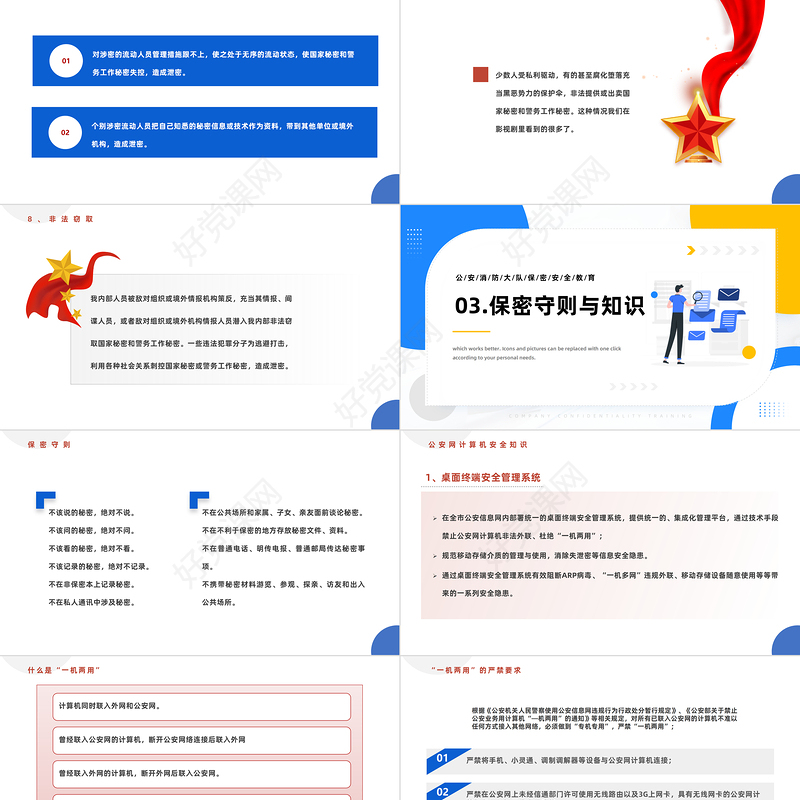 2023保密安全教育PPT简约风公安消防大队保密安全教育专题课件模板下载