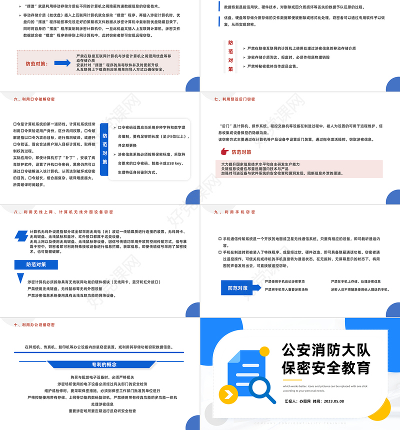 2023保密安全教育PPT简约风公安消防大队保密安全教育专题课件模板下载