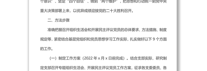 组织生活会和民主评议党员工作方案