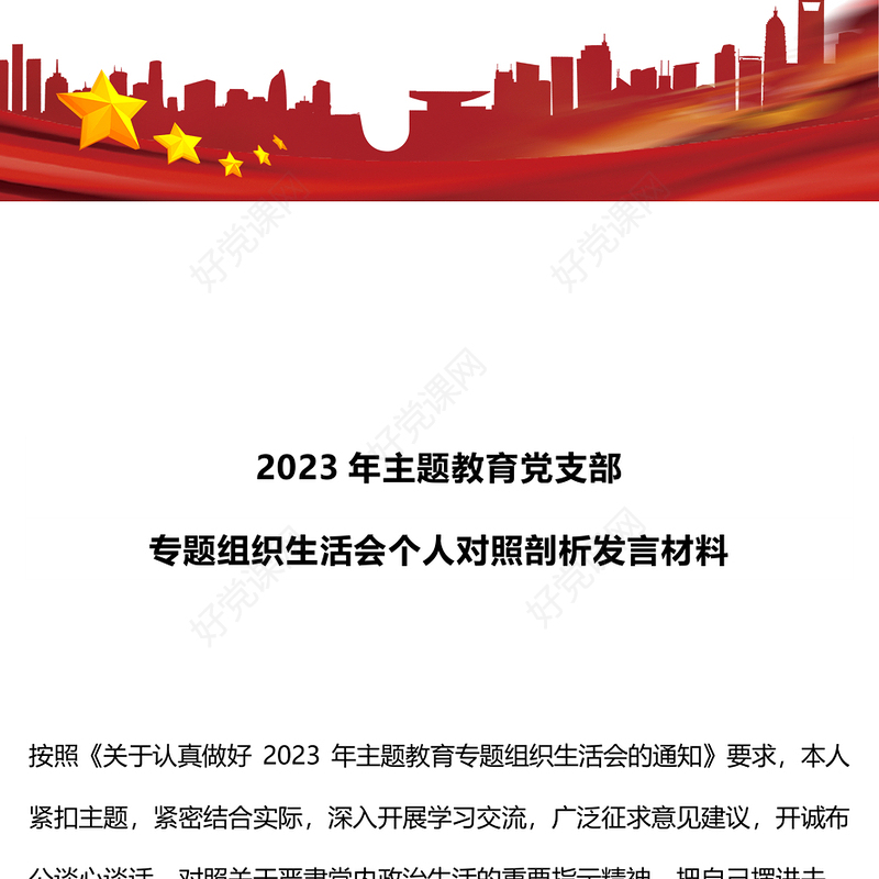 2023年主题教育党支部专题组织生活会个人对照剖析发言材料PPT(讲稿)