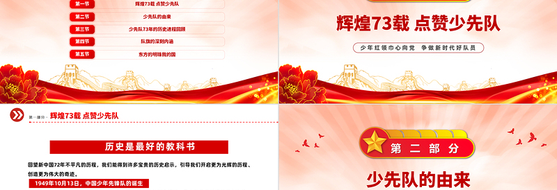 2022中国少先队成立73周年学习解读PPT红色简约风少年红领巾心向党争做新时代好队员专题课件模板