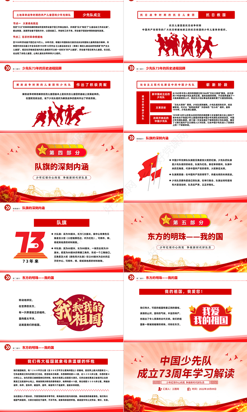 2022中国少先队成立73周年学习解读PPT红色简约风少年红领巾心向党争做新时代好队员专题课件模板