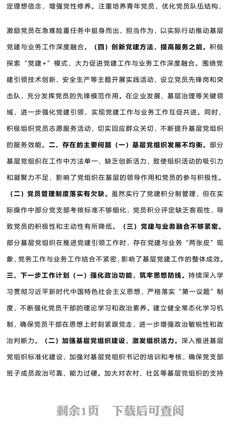 党委书记2024 年抓基层党建工作述职报告下载