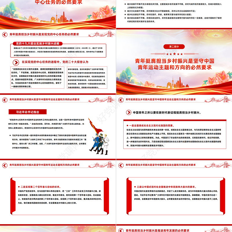 全面推进乡村振兴需要新时代青年挺膺担当PPT精美时尚乡村振兴青春建功微党课下载
