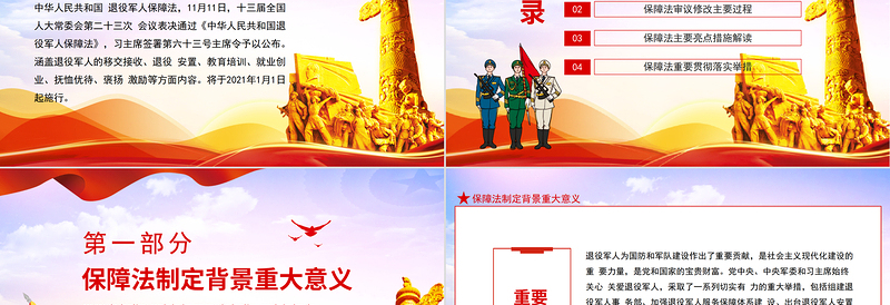 2021依法为盾保护最可爱的人退役安置教育培训就业创业抚恤优待动态PPT