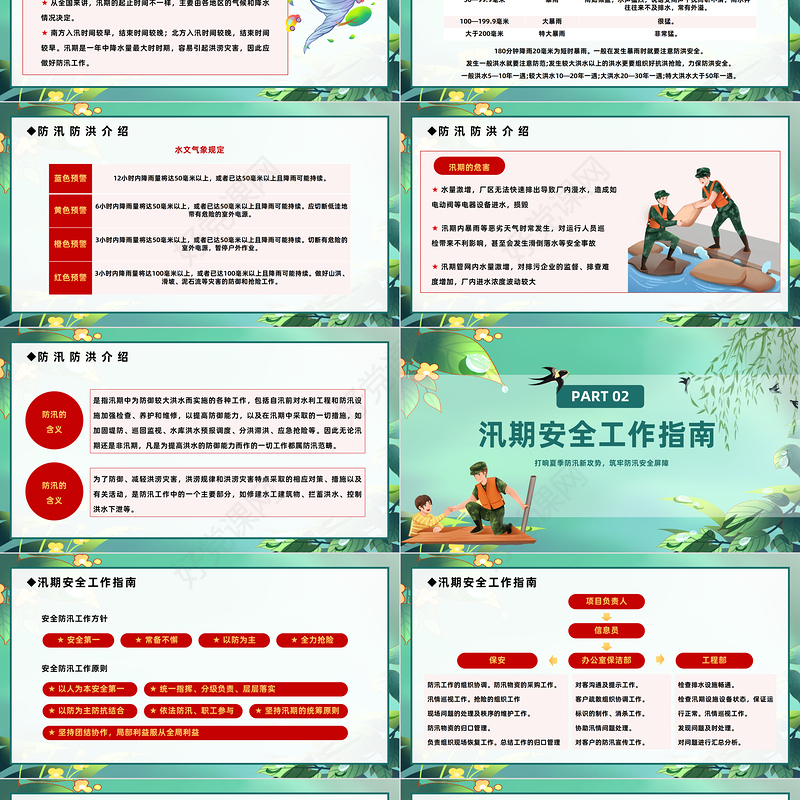2023筑牢防汛安全屏障PPT插画风夏季防汛抗洪安全知识培训课件模板下载