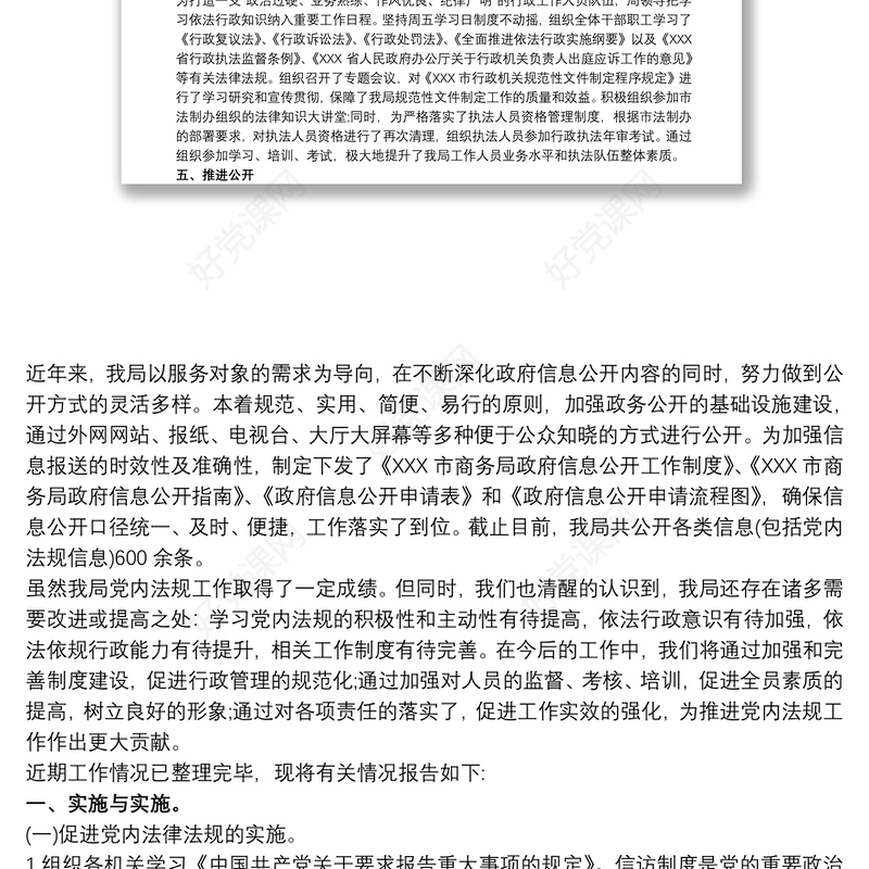 党内法规制度贯彻落实情况总结