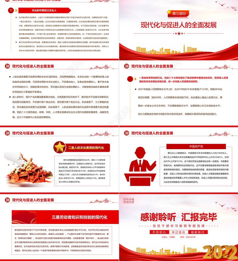 2023促进人的现代化是中国式现代化的重要方面PPT大气精美风党员干部学习教育专题党建课件