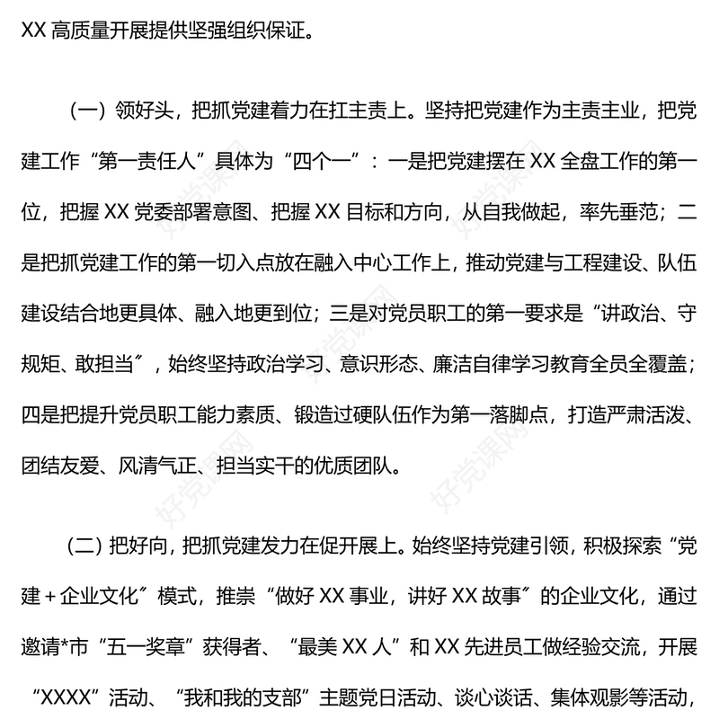 2024年党支部抓基层党建工作情况报告下载