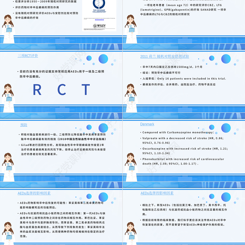 2022脑卒中后癫痫病PPT创意清新插画风医疗教学各种疾病医理PPT模板