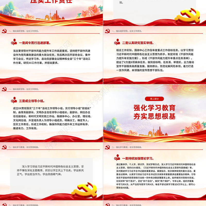 年度干部作风能力提升总结汇报PPT红色精美机关单位工作总结模板