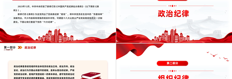 2024学习新修订的《中国共产党纪律处分条例》PPT简洁创意党的六大纪律课件