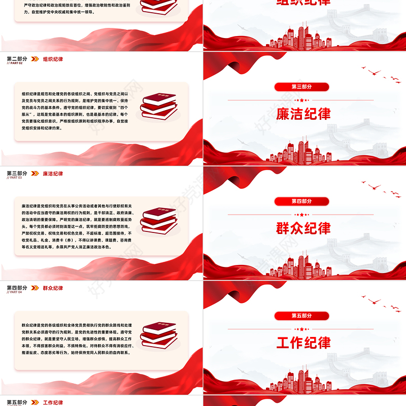 2024学习新修订的《中国共产党纪律处分条例》PPT简洁创意党的六大纪律课件