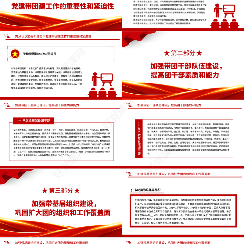 2022党建带团建事业薪火传PPT红色党建风关于进一步加强基层党建带团建工作的实施意见党课课件