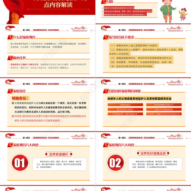 2022最新发布家庭教育促进法解读PPT红色简约大气青少年法治培训专题党课课件