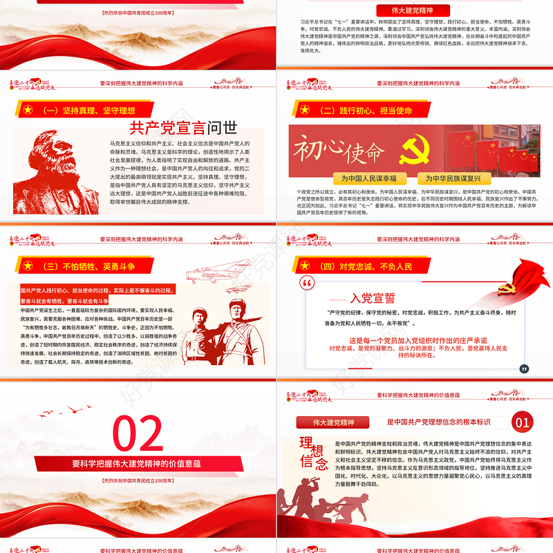 继承和弘扬伟大建党精神PPT2022团课团支部团委大学共青团团员培训专题课件模板