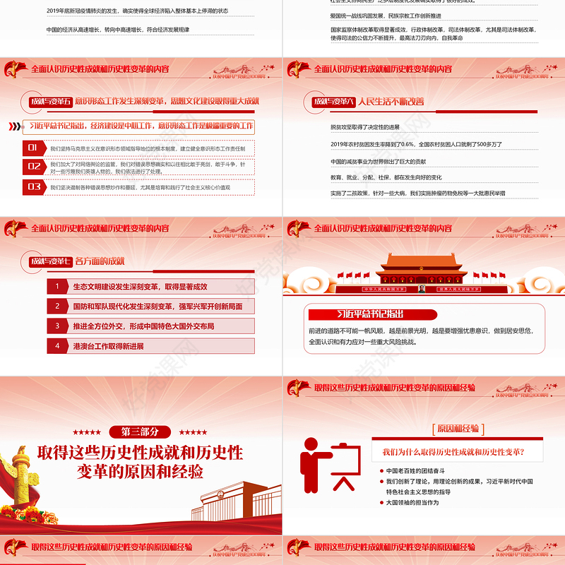 党的十八大以来的历史性成就和变革PPT2021红色建党100周年党史学习教育专题党课PPT