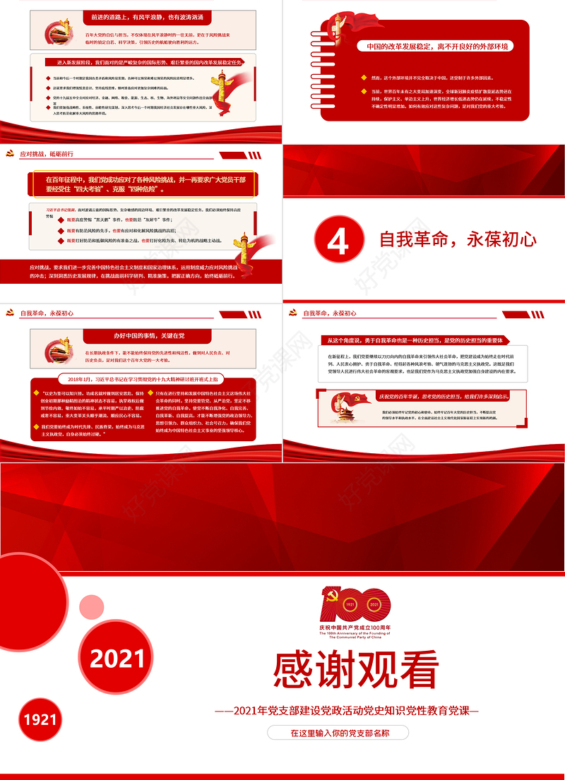 百年大党的历史担当2021年党支部建设党政活动党史知识党性教育党课PPT模板