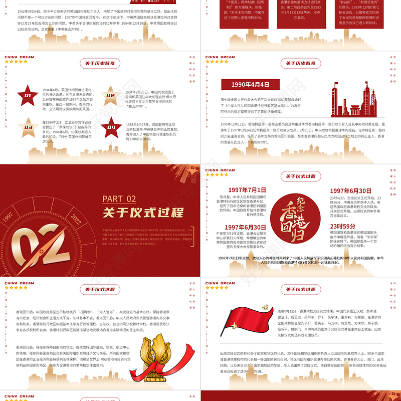 红色大气风热烈庆祝香港回归25周年专题党课课件PPT