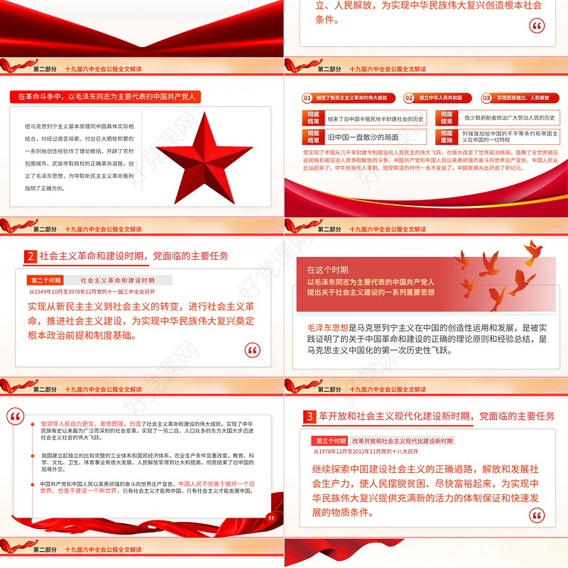十九届六中全会PPT红色精品学习贯彻党的十九届六中全会公报内容会议精神党课课件