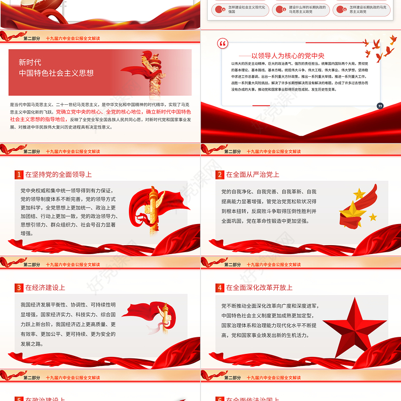 十九届六中全会PPT红色精品学习贯彻党的十九届六中全会公报内容会议精神党课课件