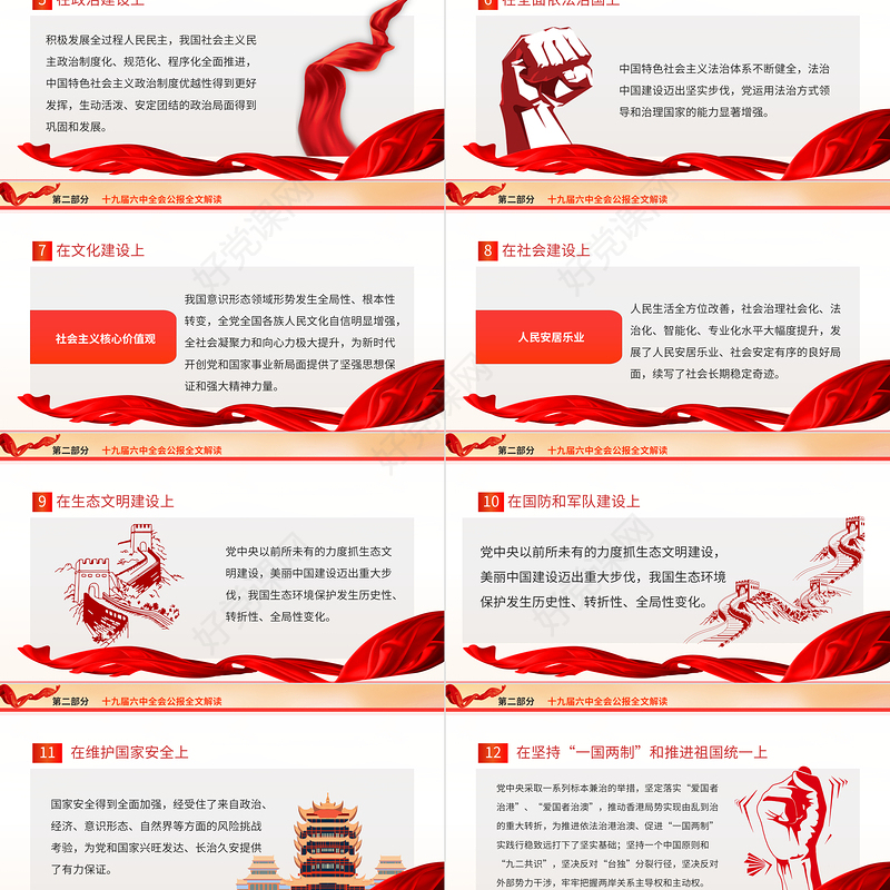 十九届六中全会PPT红色精品学习贯彻党的十九届六中全会公报内容会议精神党课课件