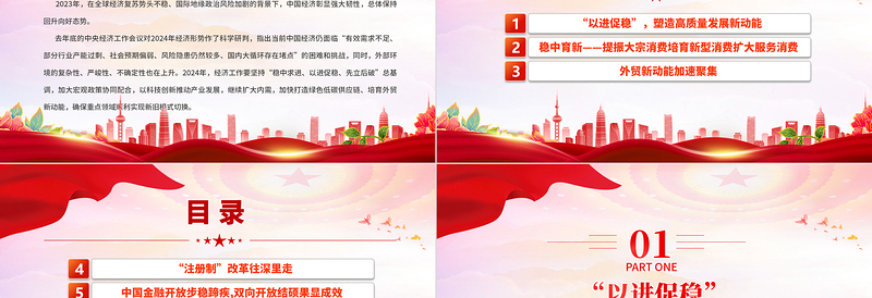 精美大气认真学习贯彻2024年两会精神中国经济主要看点与机遇PPT下载