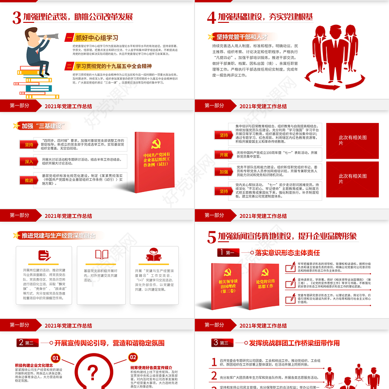 党政工作总结PPT红色简洁国企党委2021党建工作总结及2022工作计划党支部汇报模板