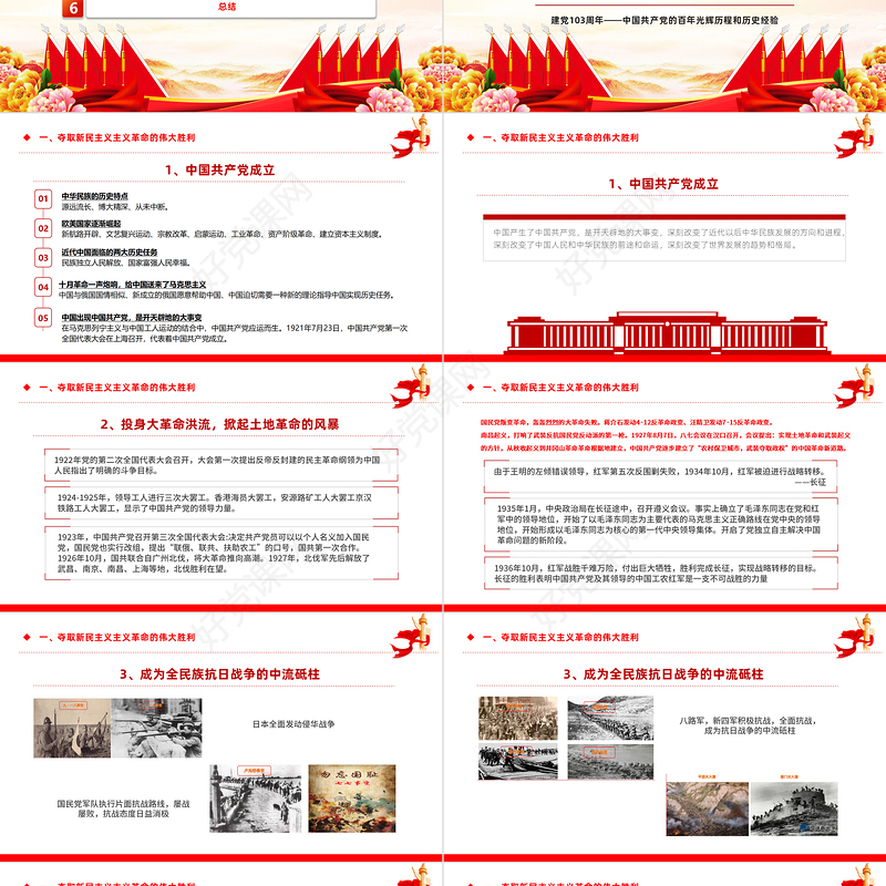 大气精美建党103周年中国共产党的百年光辉历程和历史经验七一PPT下载