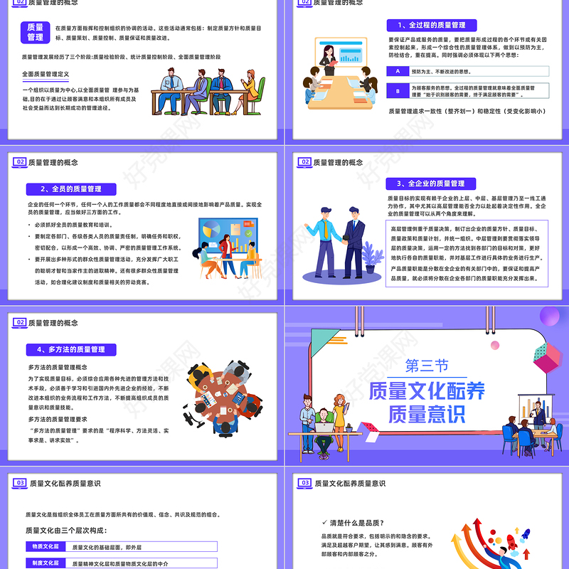 2022员工质量意识培训PPT紫色插画风企业员工入职培训主题课件模板下载