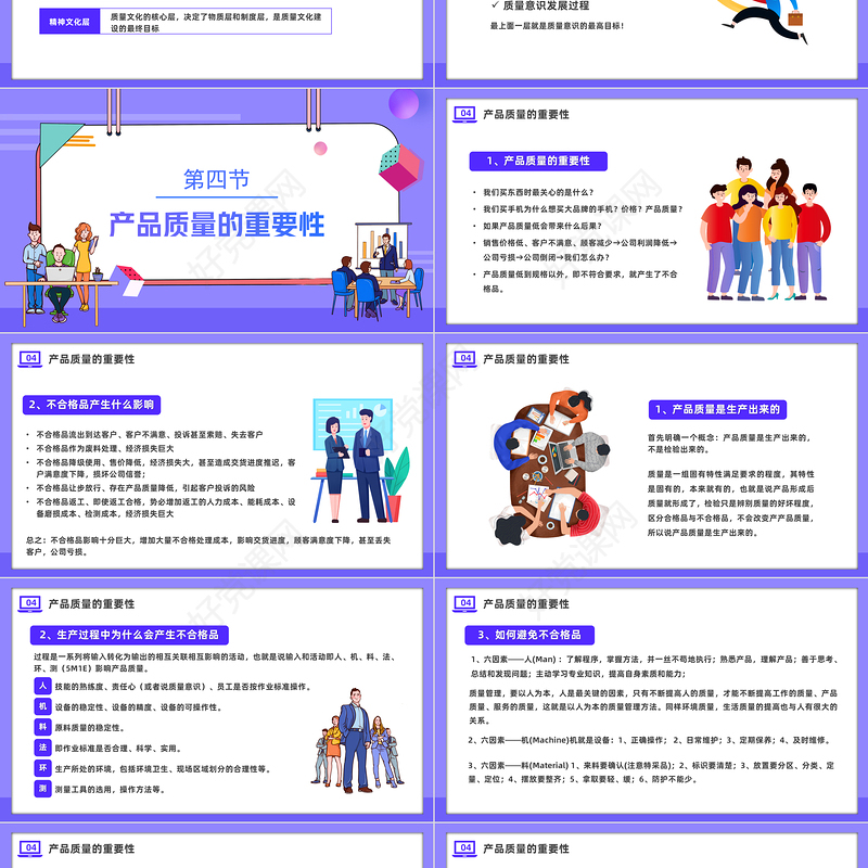 2022员工质量意识培训PPT紫色插画风企业员工入职培训主题课件模板下载