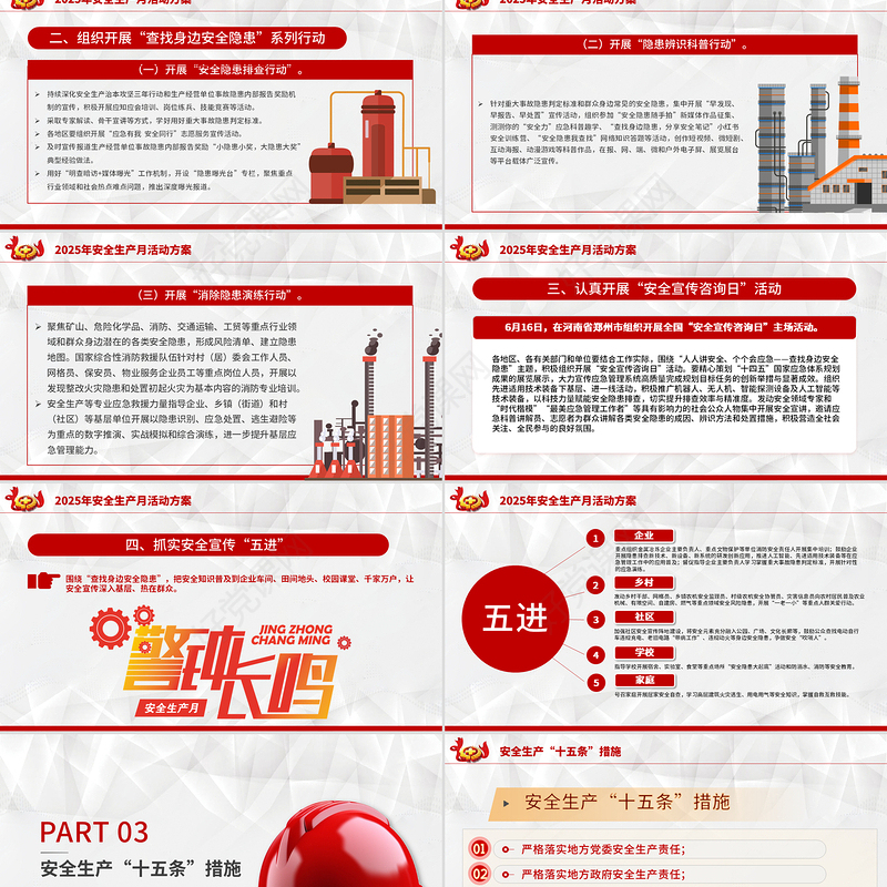 红色精美安全生产月PPT人人讲安全个个会应急查找身边安全隐患宣传课件