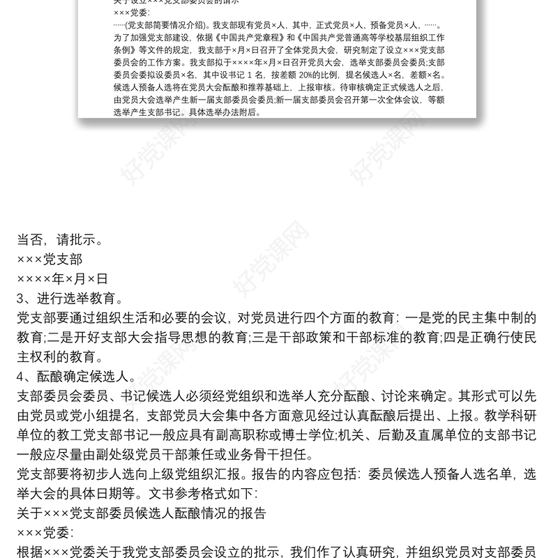 最新党支部成立及选举支部委员会的工作程序