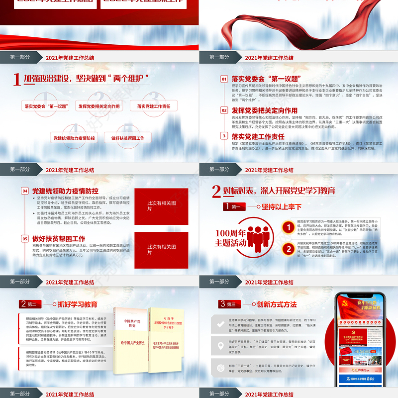党政工作总结PPT蓝色简洁国企党委2021党建工作总结及2022工作计划党支部汇报模板