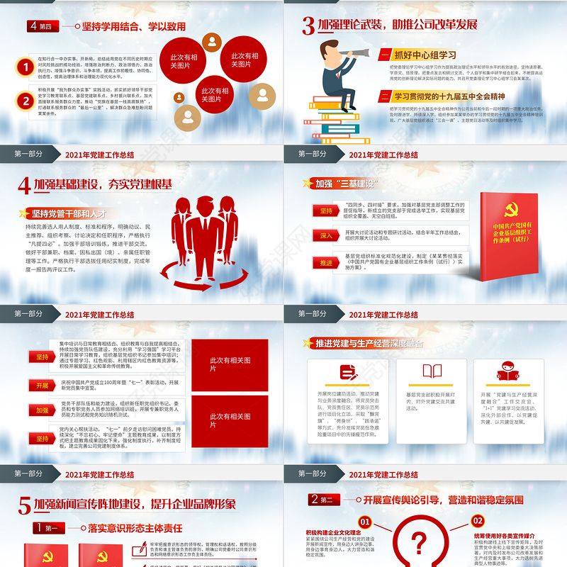 党政工作总结PPT蓝色简洁国企党委2021党建工作总结及2022工作计划党支部汇报模板