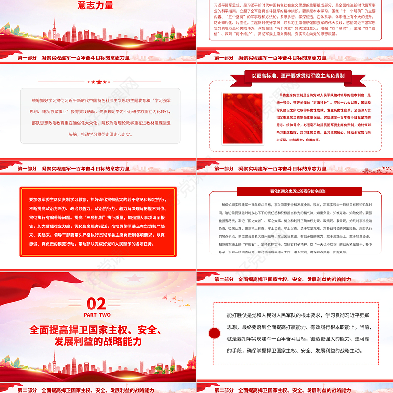 2023深入学习贯彻习近平强军思想全力以赴推进实现建军一百年奋斗目标PPT党建风认真学习《习近平著作选读》第一卷、第二卷专题党课课件