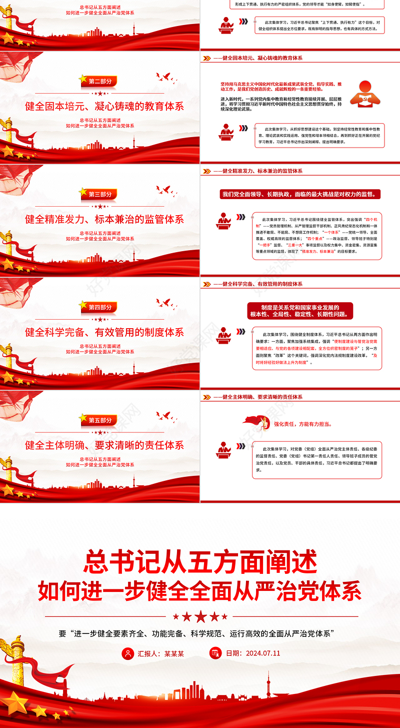 2024如何进一步健全全面从严治党体系PPT党政风新时代党的建设党课